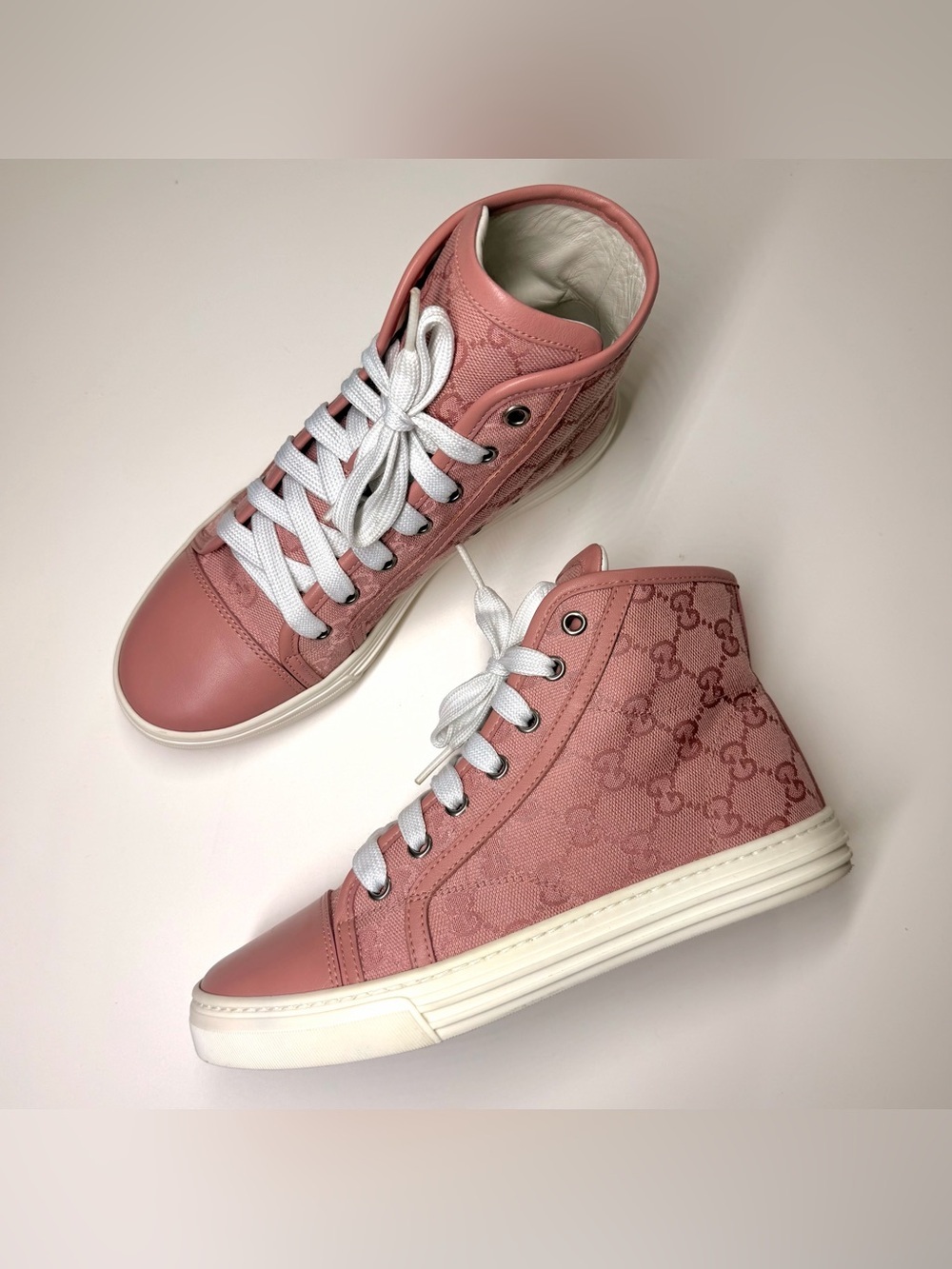 Gucci Women's GG High "Logo Print - Soft Pink" Sneakers Size- 36 - Picture 10 of 13